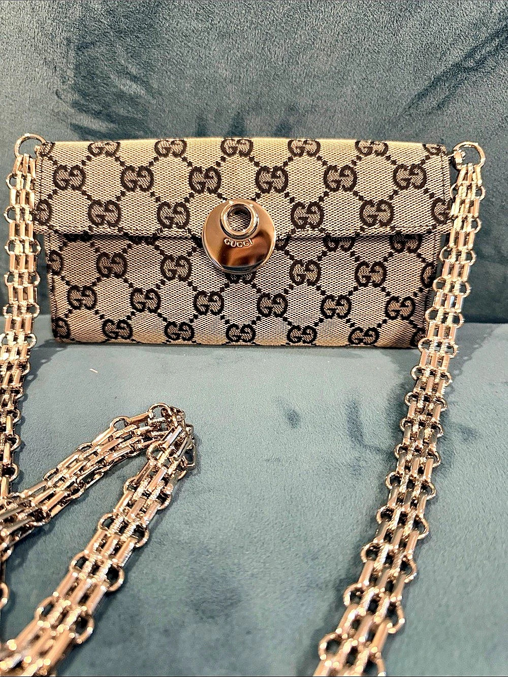 Gucci GG Monogram Chain Crossbody in Brown